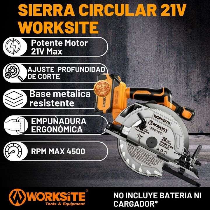 Sierra Circular Inalambrica 21v Brushless Worksite Rpm 4500 - Vista 3
