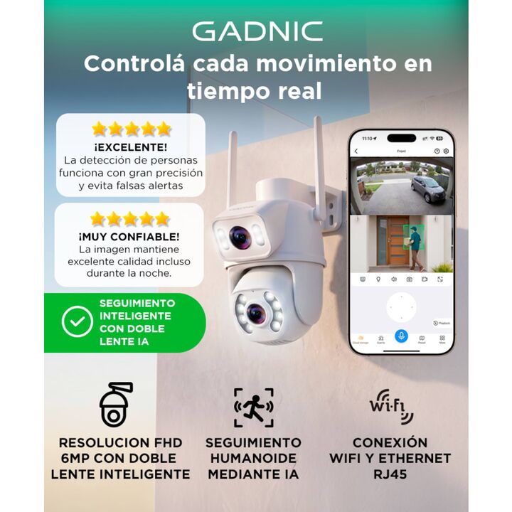 Cámara de Seguridad Gadnic Doble Lente 6MP FHD Resistente Al Agua - Vista 2