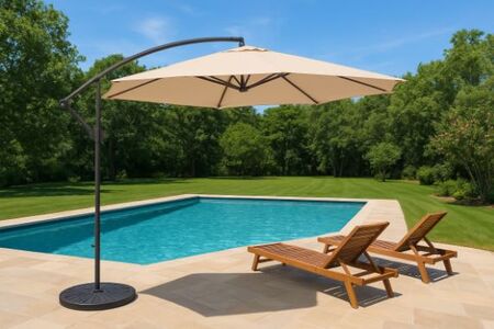 Sombrilla Jardin Lateral Banana Natural Con Base 3 Metros Color Beige Lisa Circle Line