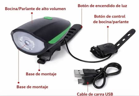Luz De Bicicleta Delantera Con Bocina Recargable Usb