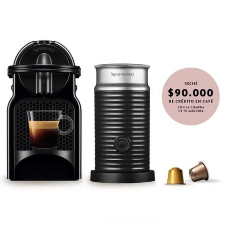 Cafetera Nespresso Inissia Black Curva + Aeroccino A3D40-AR-BK