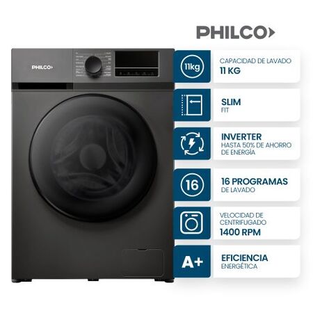 Lavarropas Automático Inverter Philco 11 Kg 1400 RPM PHLFA11C3AGN 
