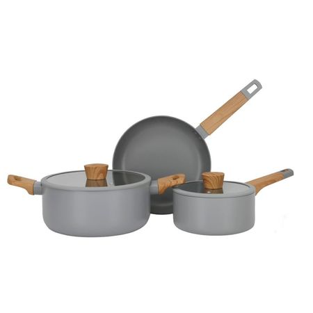 Juego Ollas Sarten Antiadherente 5 Piezas Induccion Larhaus Gris