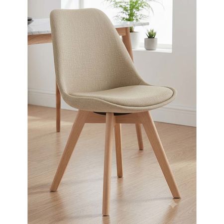 Silla Moderna Comedor Tulip Beige con Asiento Acolchado Chenille y Respaldo