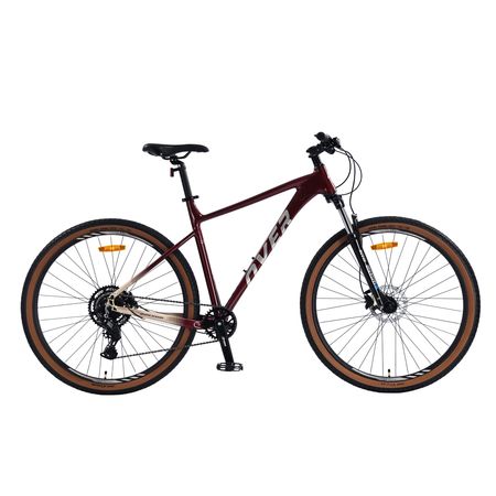Bicicleta MTB Overtech Agressor R29 Aluminio, 1x9 Full SHIMANO CUES, Frenos Hidraulicos Shimano MT200, Suspensión Suntour XCT C/Bloqueo, Color Bordo/Beige, Tamaño del cuadro S