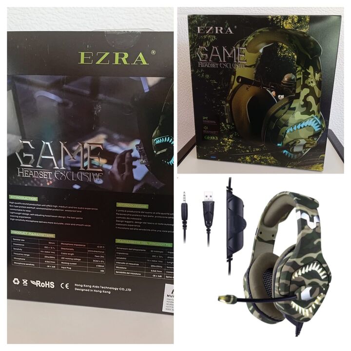 Auriculares Gamer ERZA Camuflado Led Microfono Pc Consola Color Verde - Vista 1