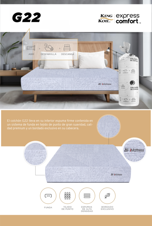 Colchon King Koil G22 Super Queen 160x200x22cm Espuma de Alta Densidad Enrollado - Vista 9