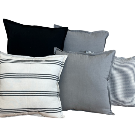 Combo 5 almohadones Tusor 40x40 Diseños Negro y gris elfefante, raya triple y fina