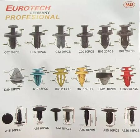Remaches Eurotech Surtido Clip Auto 435 Piezas con Sacaclip