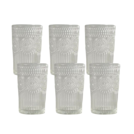 Set x6 Vasos de Vidrio Deco en Relieve Agua Jugos Gaseosas