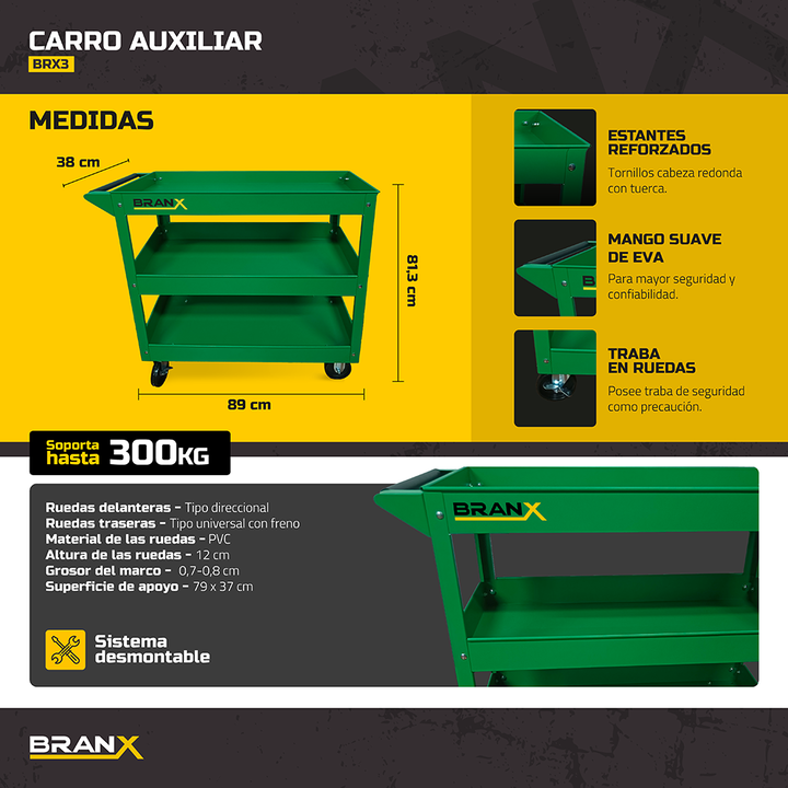 Mesa Carro Porta Herramientas Con Ruedas Taller Branx Brx3 - Vista 3