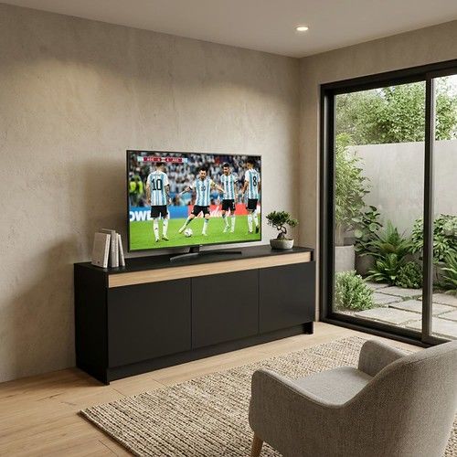 Rack de TV 3 Puertas DS Home Negro Olmo 135x53x38 cm - Vista 5