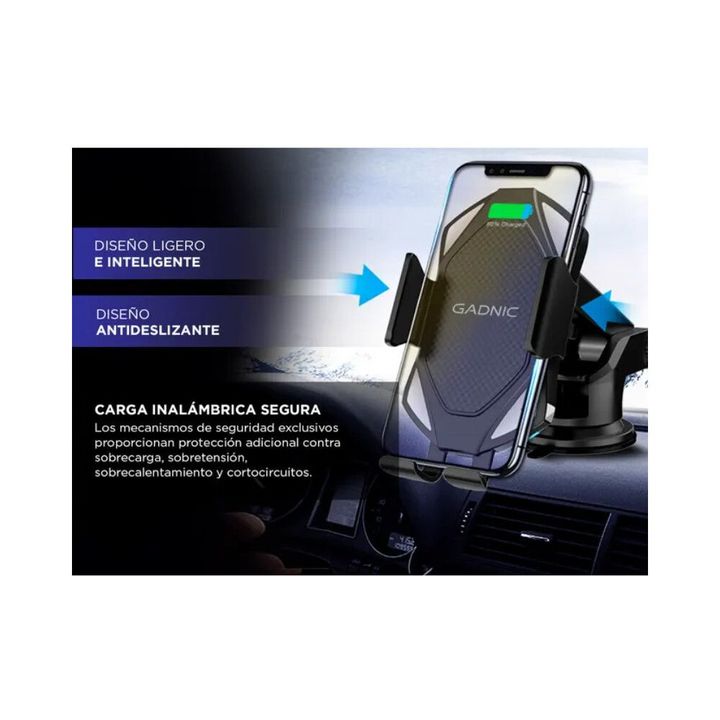 Cargador Soporte Inalambrico Gadnic Auto Celular 15W - Vista 3