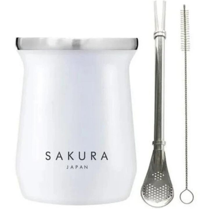 Mate Sakura Blanco 236 Ml Con Bombilla Y Limpiador - Vista 1