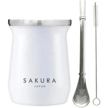 Mate Sakura Blanco 236 Ml Con Bombilla Y Limpiador
