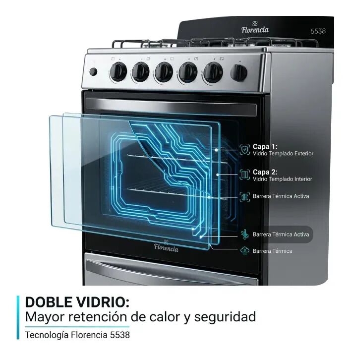 Cocina Florencia 5538 Multigas de 4 Hornallas de Acero Inoxidable - Vista 3