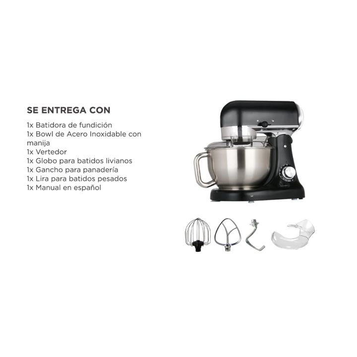 Batidora Planetaria Negra Cuk By Gadnic B3050 1000w Bowl Acero Inoxidable 5lt 8 Velocidades - Vista 7