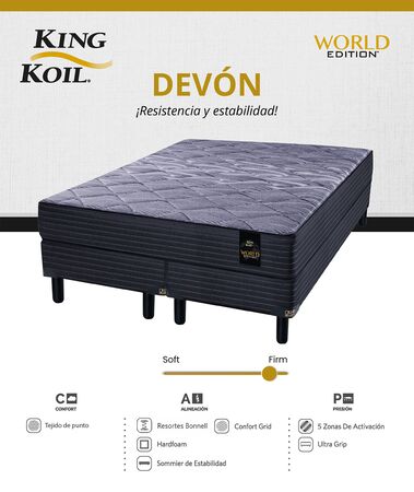 Colchon y Sommier King Koil Devon 1 Plaza y Media 90x190x26cm de Resortes Bonnell Con Espuma Firme