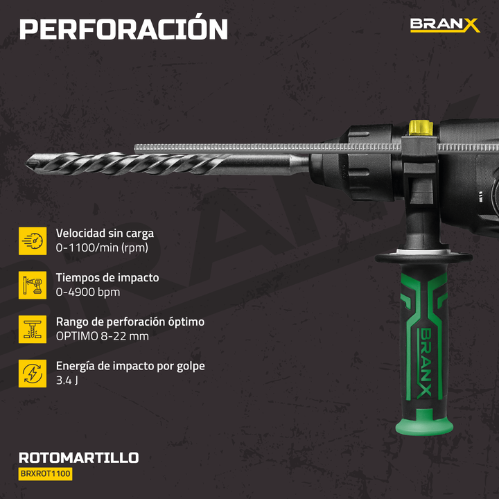 Rotomartillo Taladro Percutor 1100w Branx Con Accesorios - Vista 3