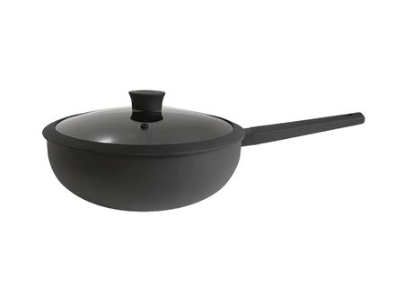 Wok De Aluminio C/mango Y Tapa De Cristal De 32 Cm