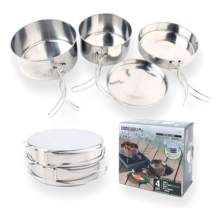 Set De Camping Ollas De Cocina 4 Piezas Acero Inoxidable