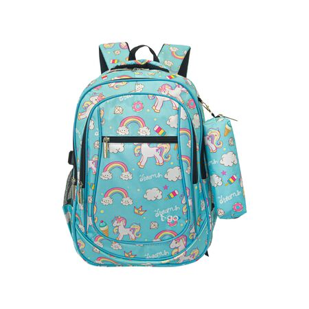 Mochila Escolar Con Cartuchera Nena Niña T-Go Multiples Bolsillos Reforzada Dream Sky EB44 Celeste