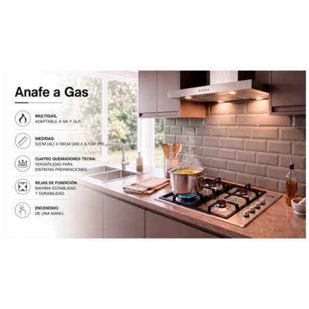 Anafe Escorial AG-58 60Cm a Gas Empotrable Acero