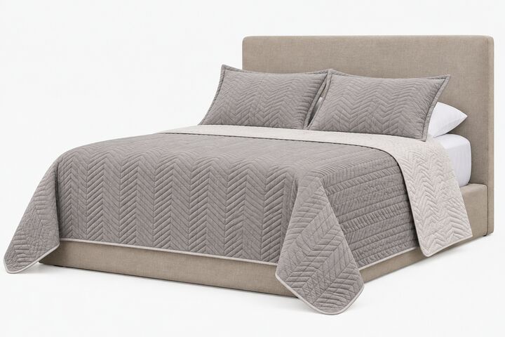 Cubrecama reversible queen con funda de almohada color gris claro/beige - Vista 1