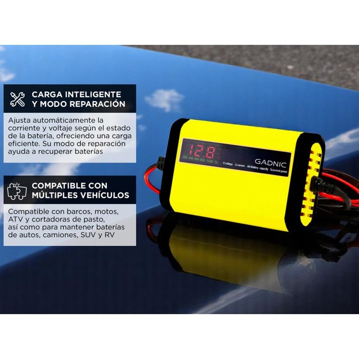 Cargador y Mantenedor De Baterías Auto Moto Lancha Gadnic CBAT-Easy Con Pantalla LED 12 V - Vista 3