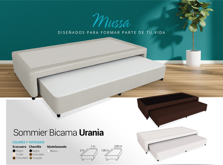 Sommier Marinero Mussa Urania 1 Plaza y media 90x190 cm Resortes Bonnell Chenille color Tostado