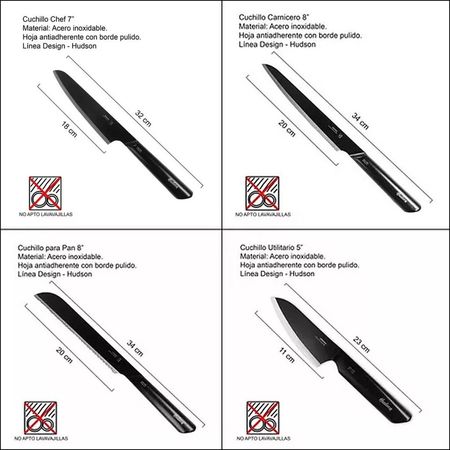 SET DE 4 CUCHILLOS LÍNEA DESIGN HUECO KIT INOX C/ANTIADHERENTE