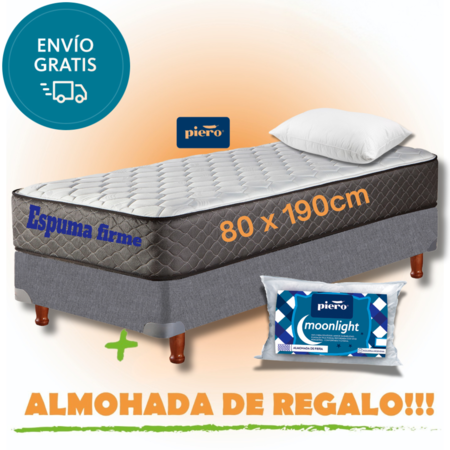 Sommier y Colchon Piero de Espuma Firme 1 plaza (80x190 cm.)