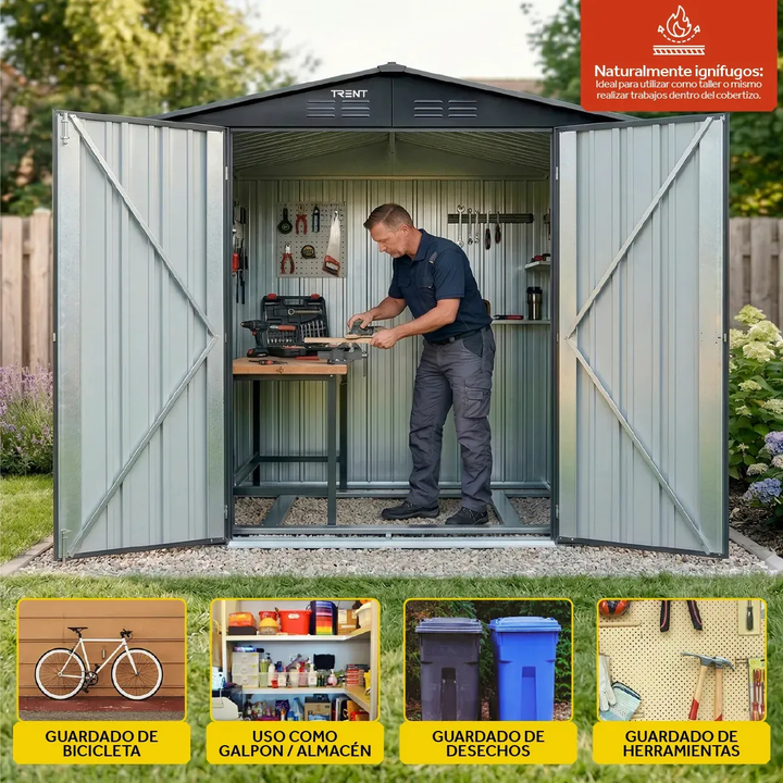Cobertizo Exterior Deposito Galpón Armario Trent 195 X 181 X 151 Acero Caseta Obrador Jardin - Vista 2