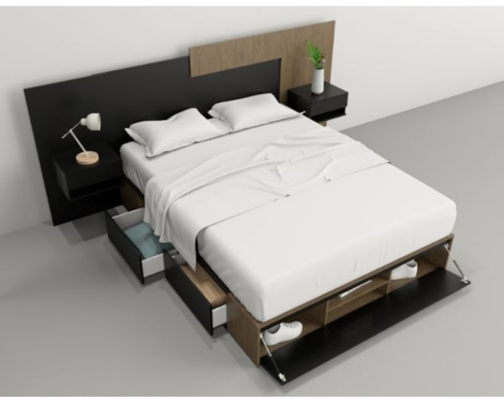 Base Cama Box Linea Minimal 1.60m 4 Cajones Con 1 Puerta 6443 Nogal/Negro Tables - Vista 5