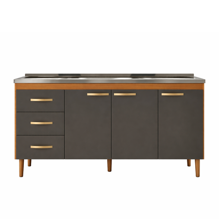 Bajo Mesada 160cm de 3 Puertas y 3 Cajones Grafito Teca Maximo Acapulco SIN BACHA