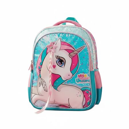 Mochila 16" escolar reforzada de espalda Unicornio con lentejuelas
