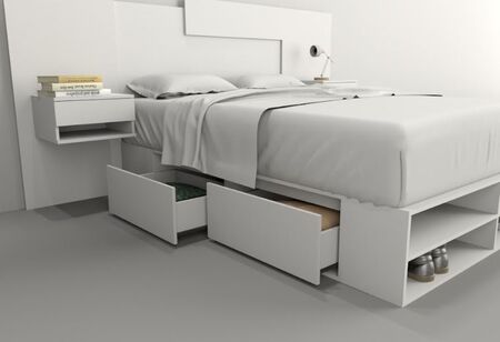 Base Cama Box Linea Minimal 1.40m 4 Cajones Con Estantes 6442 Everest Tables