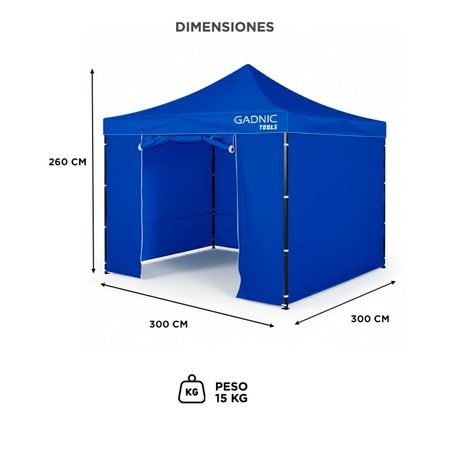 Gazebo Gadnic 3X3M-ZIP con Puerta Cierre Relámpago