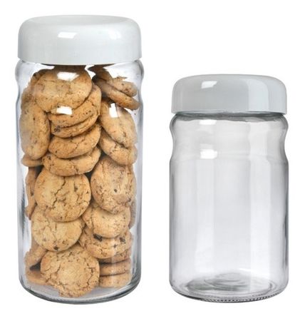 Set x 2 Frasco Vidrio Hermético Cierre Rosca Tapa Plástica Gris