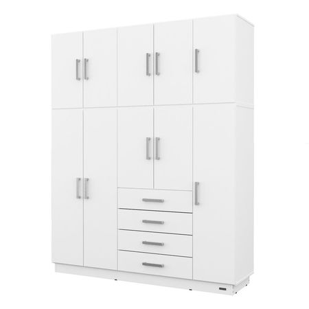 PLACARD MOSCONI ROPERO 10 PUERTAS 4 CAJONES CON BAULERA DAKAR 56567 COLOR BLANCO