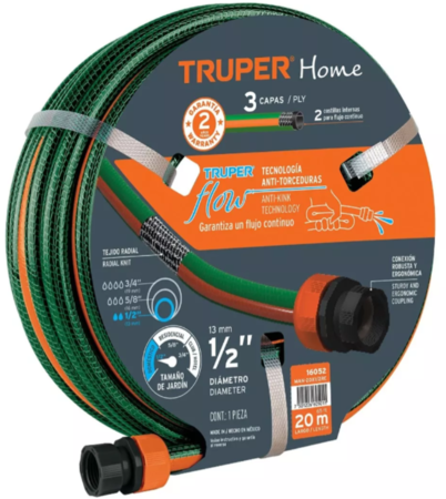 Manguera Truper - 1/2" Plastica 3 Capas 20 Mts 16052