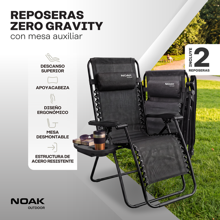 Set x2 Reposeras Plegables NOAK Zero Gravity Acero - Vista 3