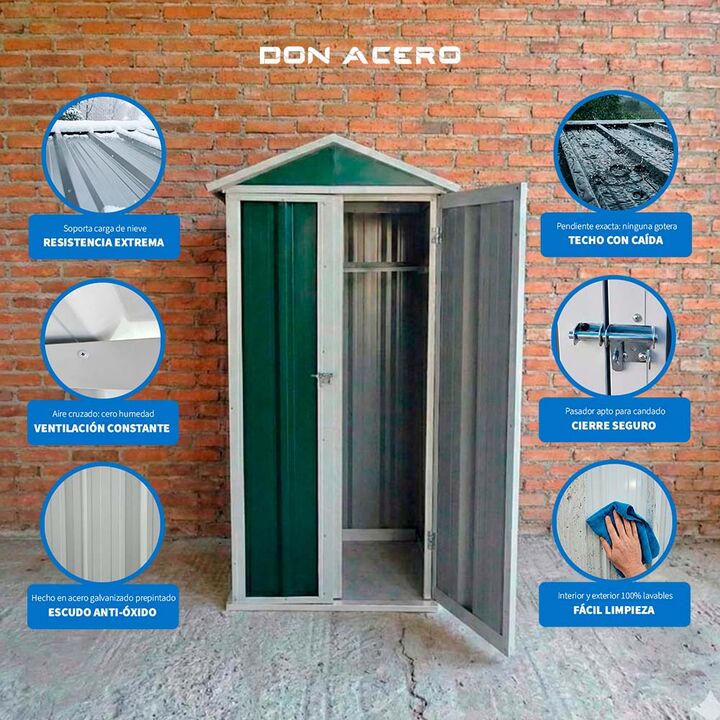 Armario Deposito Galpon de jardin 1x057x2 Verde + piso + estante DON ACERO - Vista 5