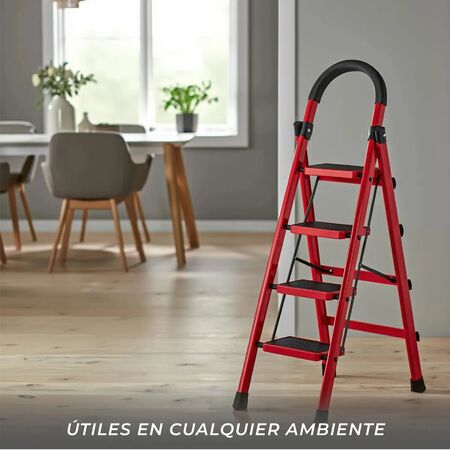 Escalera Plegable CrystalRock  Escalones Metal cm Roja