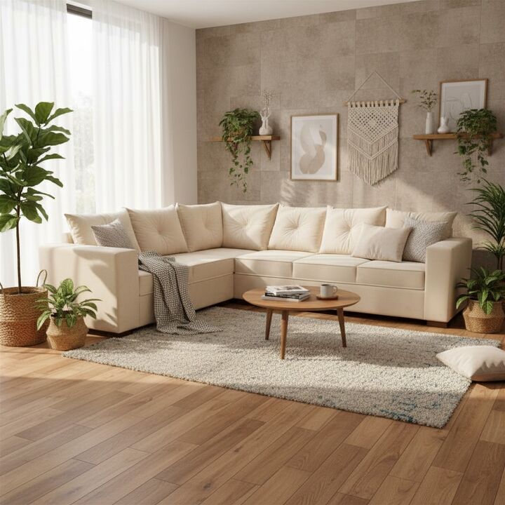 Sillon esquinero Bariloche con seis lugares color crema claro - Vista 2