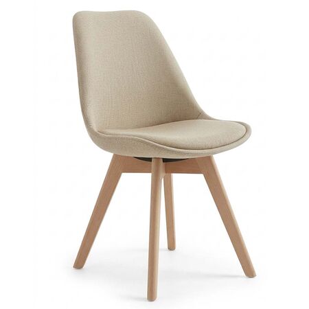 SILLA MODERNA COMEDOR TULIP TELA BEIGE CON ASIENTO ACOLCHADO Y RESPALDO 