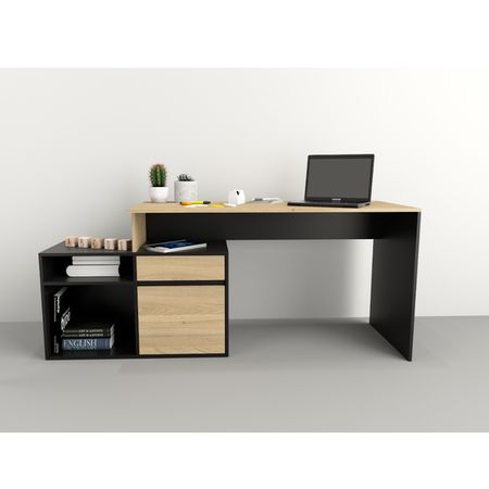 Escritorio Con Mueble Bajo Recto O Esquinero Tables Cod: 3048 Olmo Finlandes-Negro