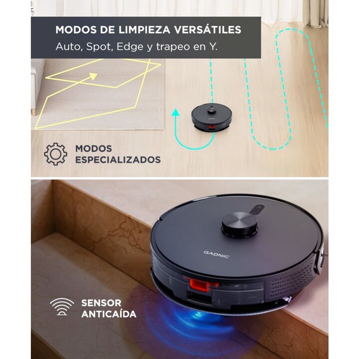 Aspiradora Robot Gadnic Láser 5000 PA Mopa App Inteligente Descarga Automática Batería 3200 mAh 120 Min de Uso - Vista 5