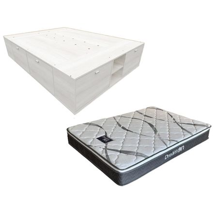 COLCHON EN CAJA + BOX DE MADERA MOSCONI 2 PLAZAS 57097 COLCHON DREAM ON CON BOX BENETHON COLOR TISSA