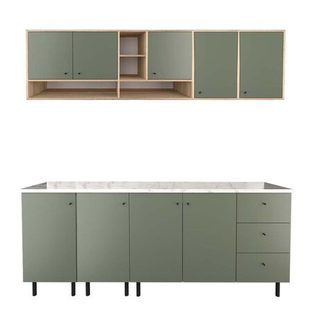 COMBO DE COCINA MODERNO BAJO MESADA Y ALACENA VERDE 220 CM VERDE